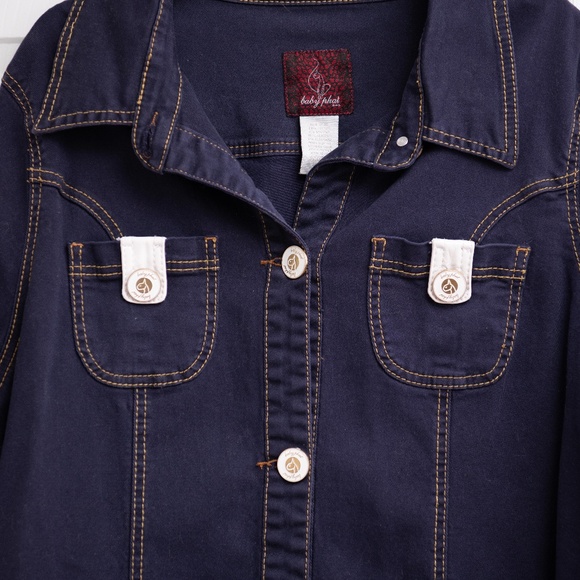 VTG 90s Baby Phat Y2K Denim Jacket 3XL Plus Size Stretchy Dark Wash Logo Buttons - Picture 3 of 8